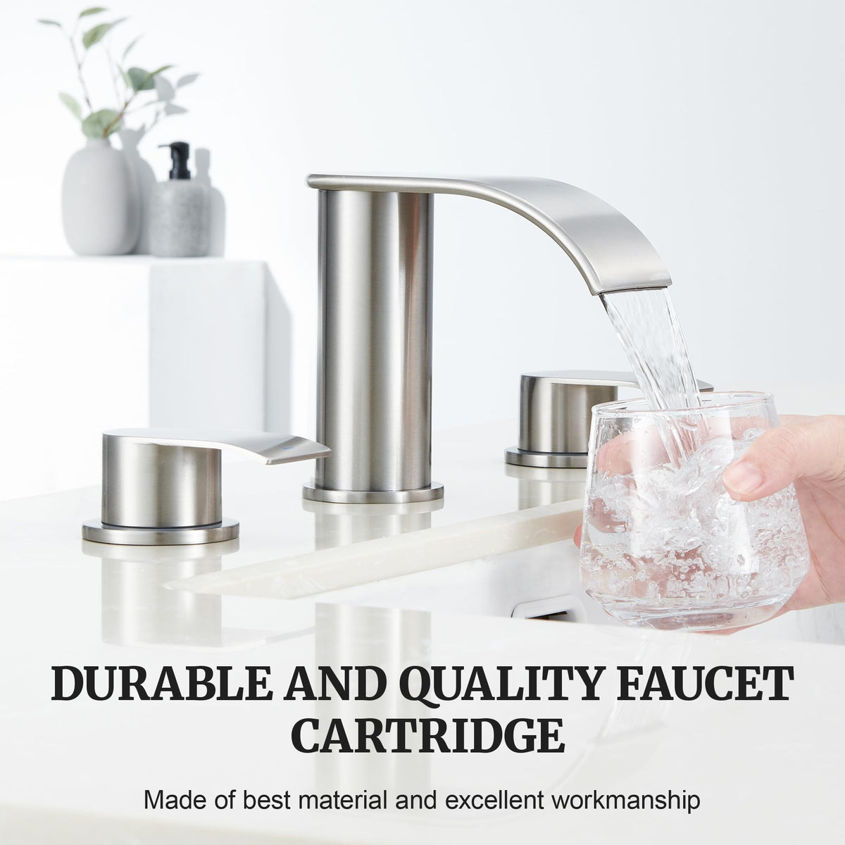 Brushed nickel finish detail on Ultimate Unicorn faucet highlighting durability.