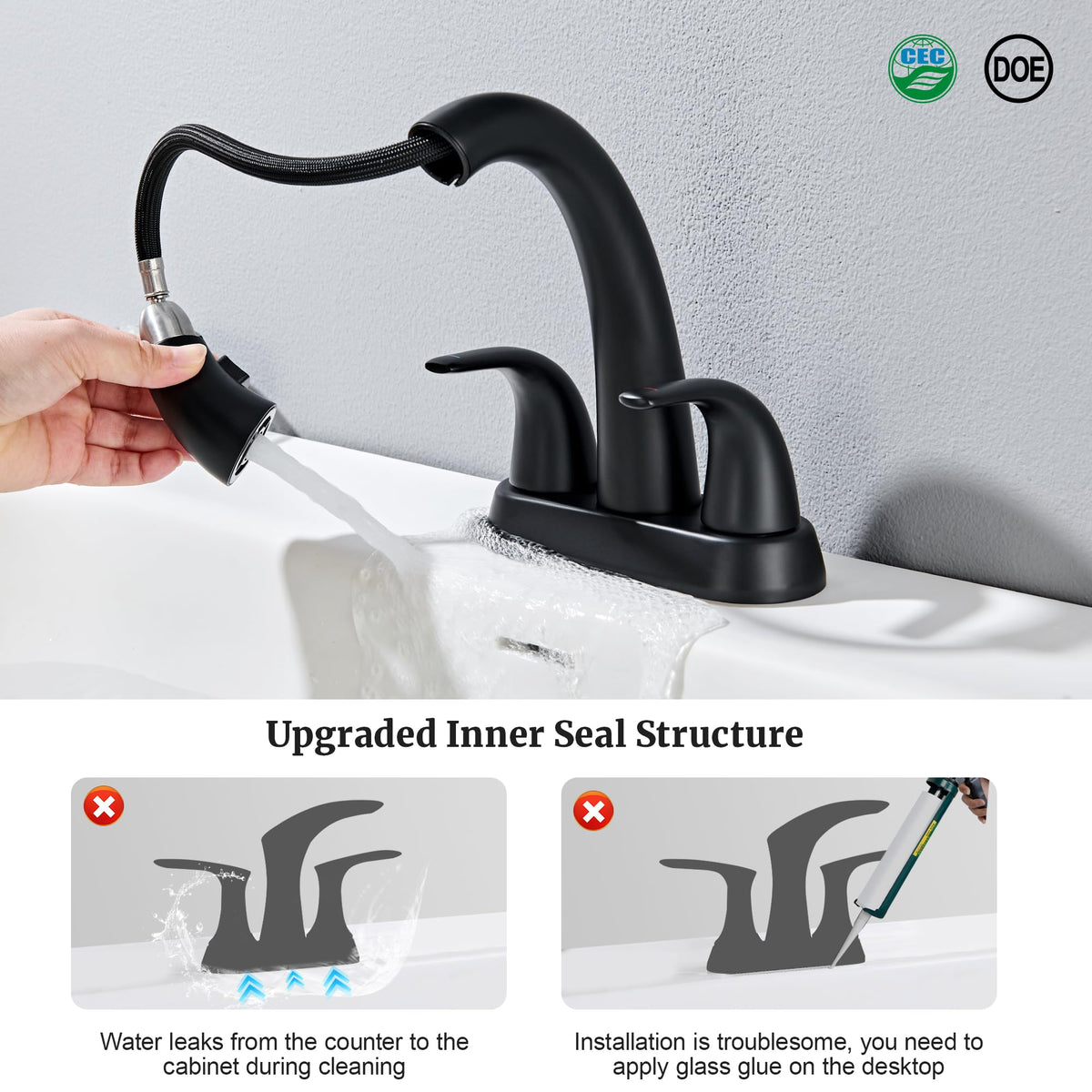 Ultimate Unicorn four-inch centerset vanity faucet with crisp lines and compact installation.