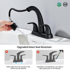 Ultimate Unicorn four-inch centerset vanity faucet with crisp lines and compact installation.