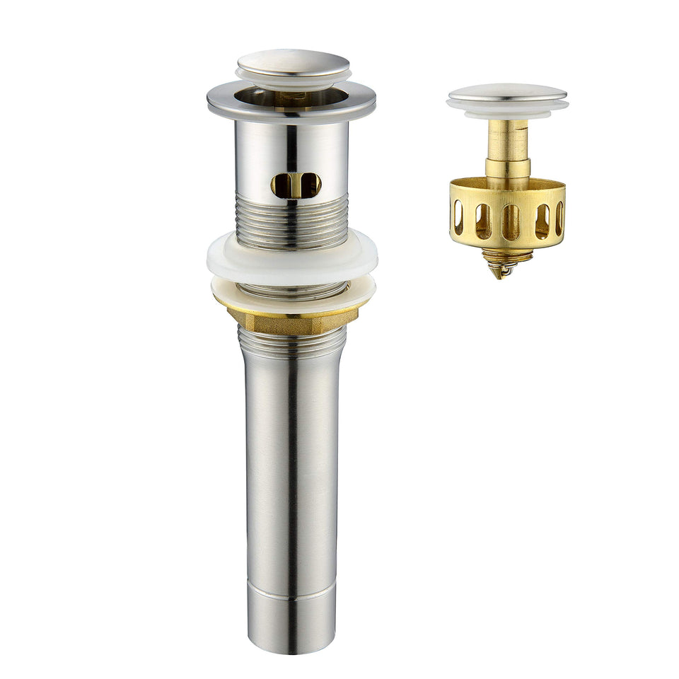 Ultimate Unicorn pop up drain stopper in brushed-nickel finish with smooth operation