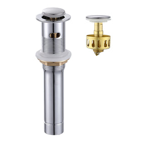 Ultimate Unicorn chrome pop-up stopper on vessel sink with overflow helps prevent clogs.