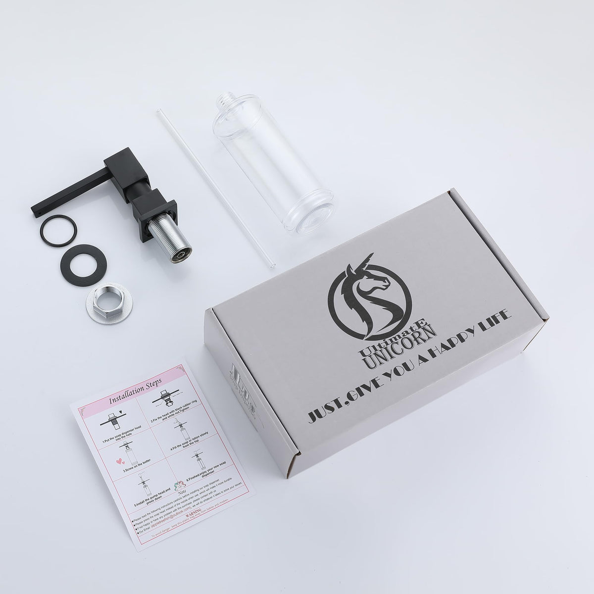 Ultimate Unicorn matte-black dispenser in kitchen counter setup for sleek organization.