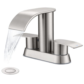 Ultimate Unicorn waterfall spout in brushed nickel for a spa-like bathroom.