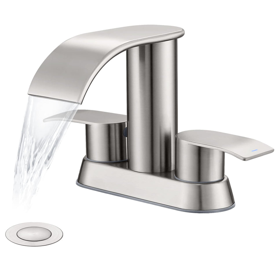 Ultimate Unicorn waterfall spout in brushed nickel for a spa-like bathroom.