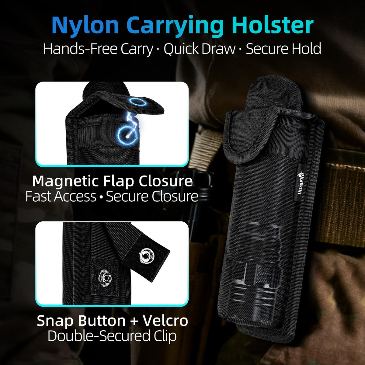 ULTRAFIRE Hidden C Port charging for discreet recharging.