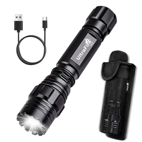 ULTRAFIRE Rechargeable Tactical Flashlight with holster for quick access on duty.