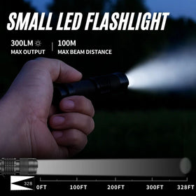 ULTRAFIRE SK68 tactical LED flashlight with zoomable beam for precise illumination.