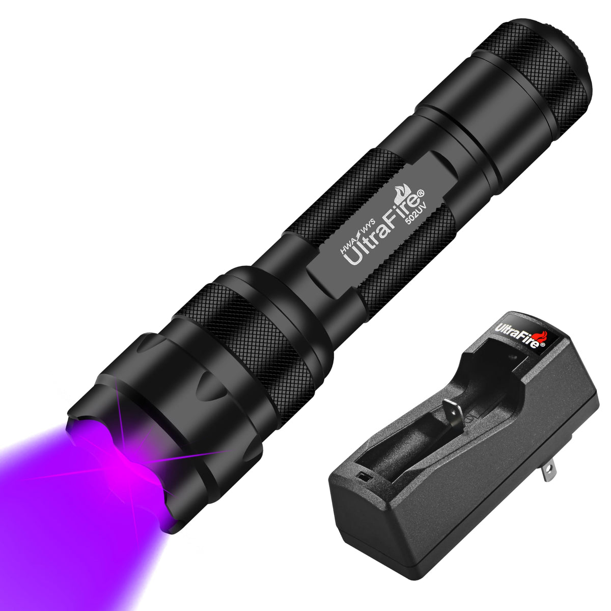 ULTRAFIRE UV Flashlight 395-405 nm beam reveals hidden stains both indoors and outdoors
