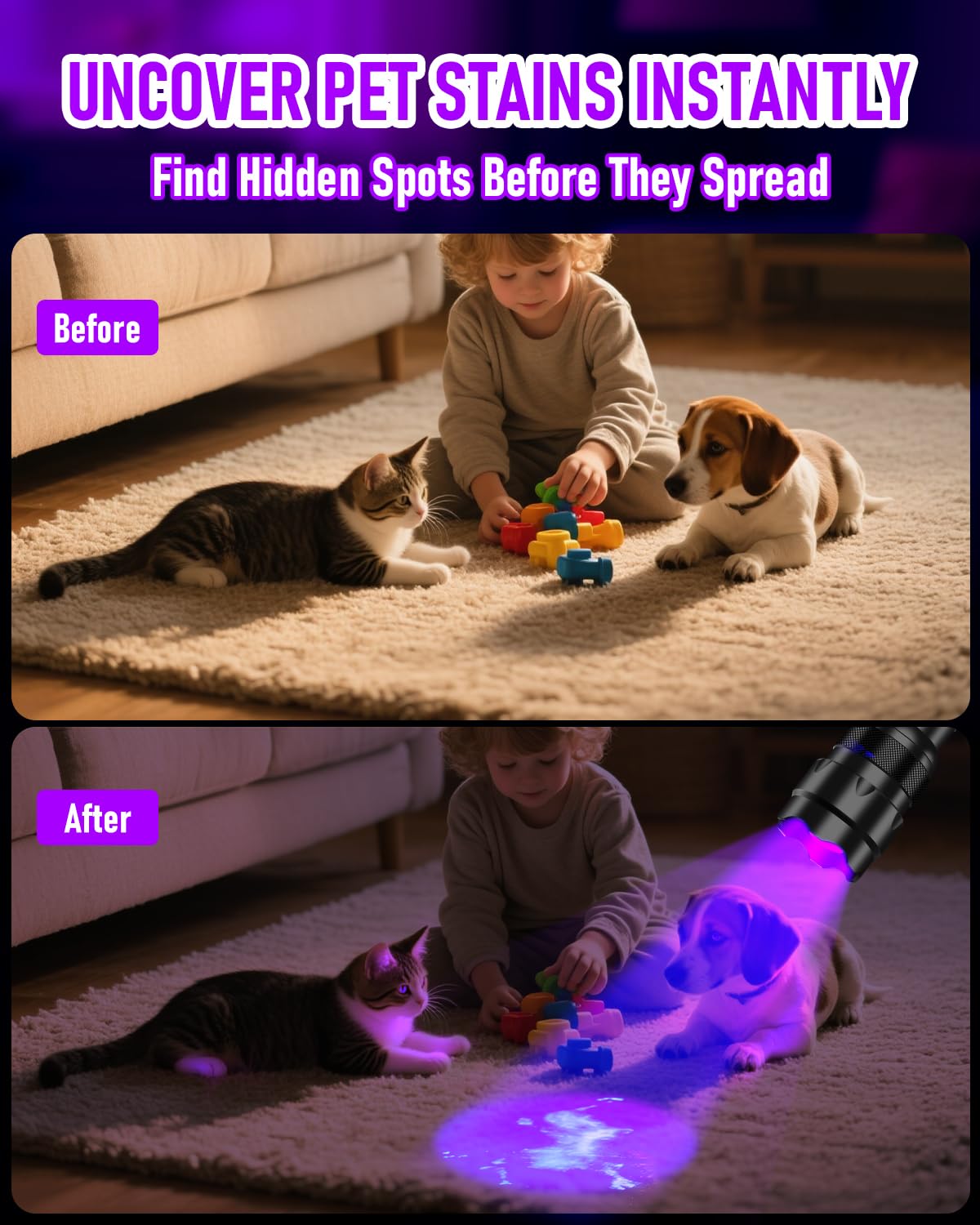 ULTRAFIRE UV Flashlight zoom focus for wide area or focused inspection at night