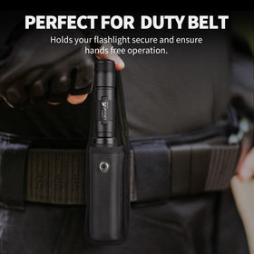 ULTRAFIRE WF-502B attached to duty belt holster for quick access