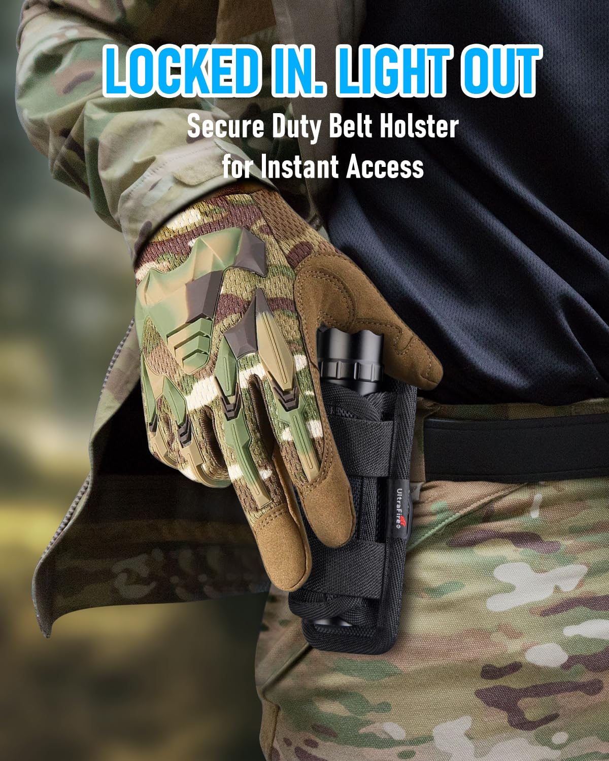 ULTRAFIRE WF-501B belt holster attachment enables hands-free carry.