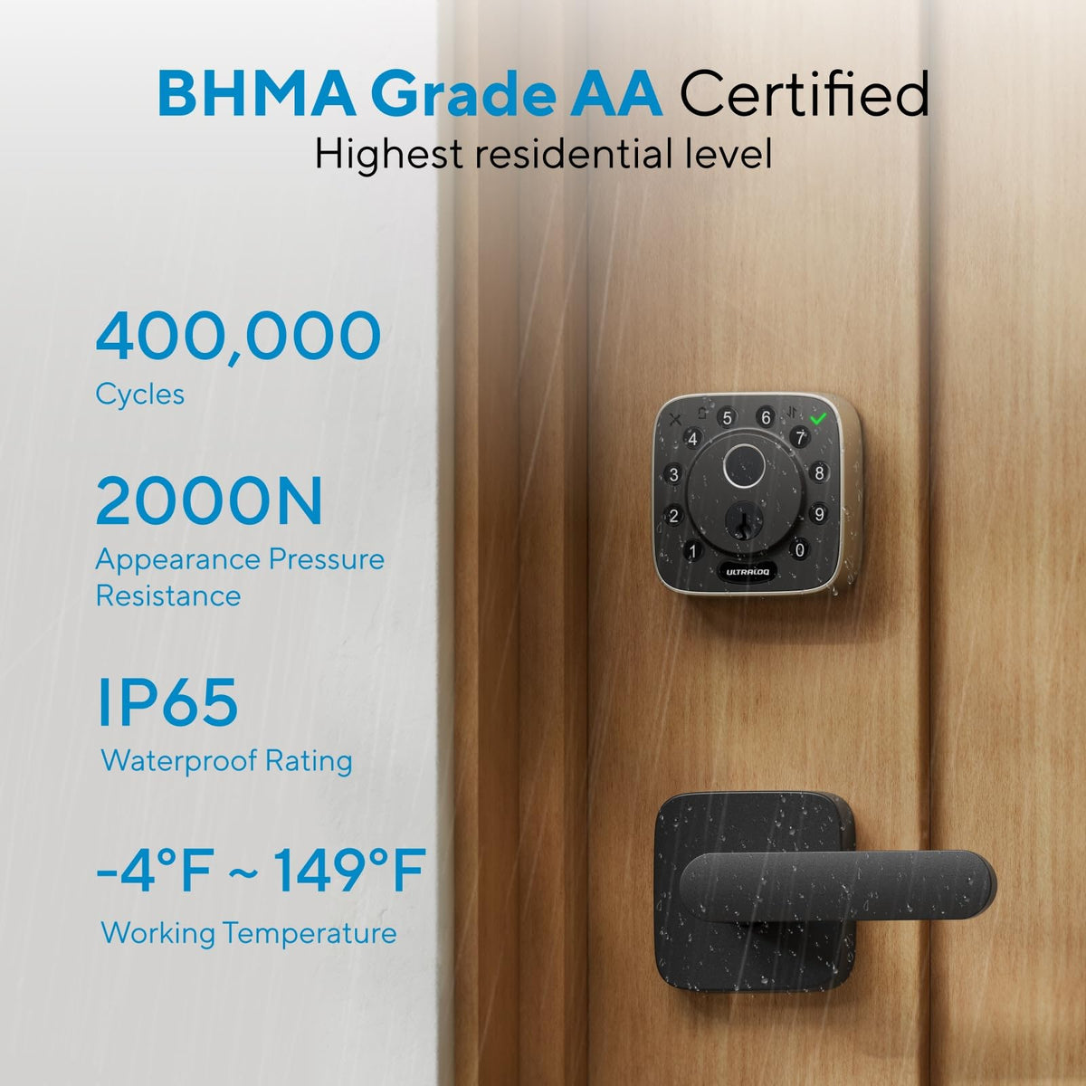 ULTRALOQ Bolt BHMA-certified durability and weatherproof design