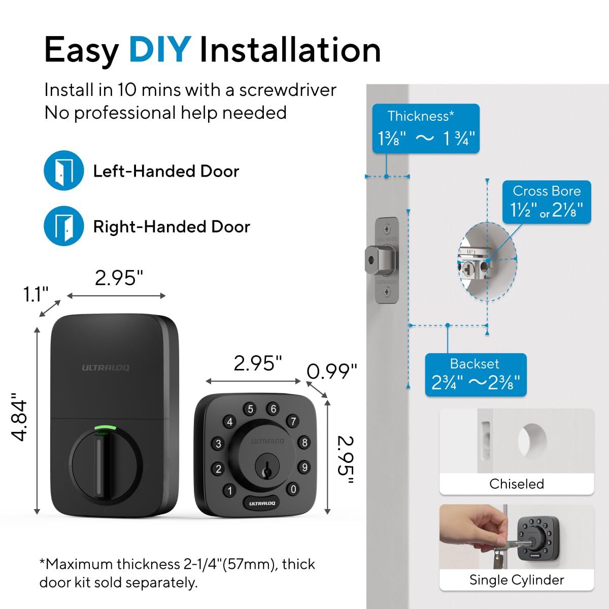 ULTRALOQ U-Bolt easy installation fits most doors in minutes.