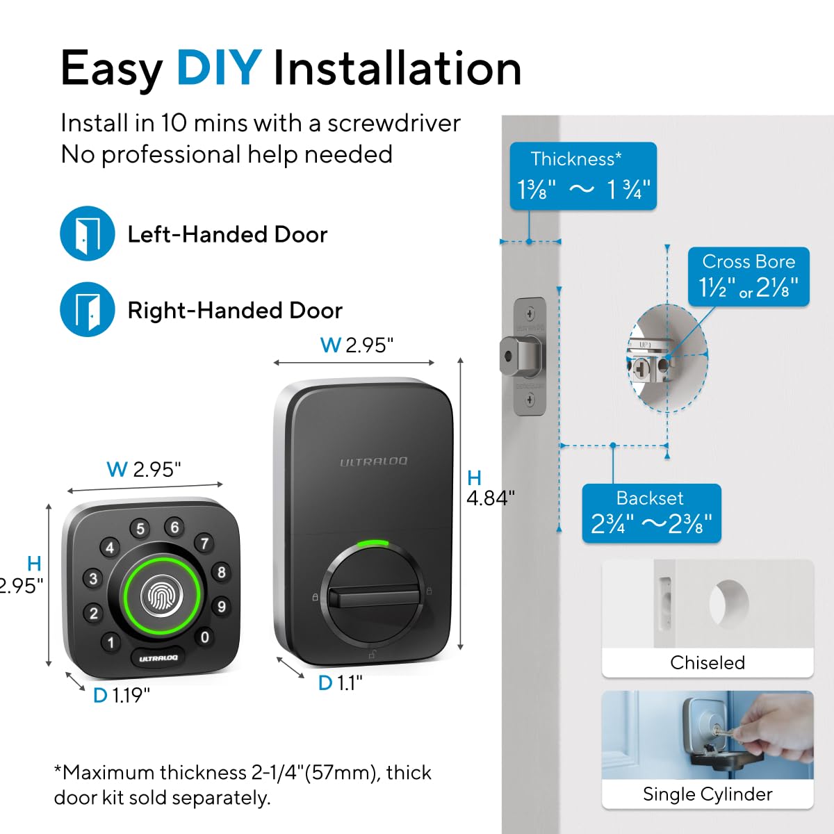 ULTRALOQ U-Bolt Pro easy installation on most standard doors.