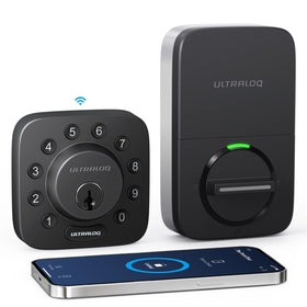 ULTRALOQ U-Bolt wifi lock on the front door offers keyless entry and convenience.