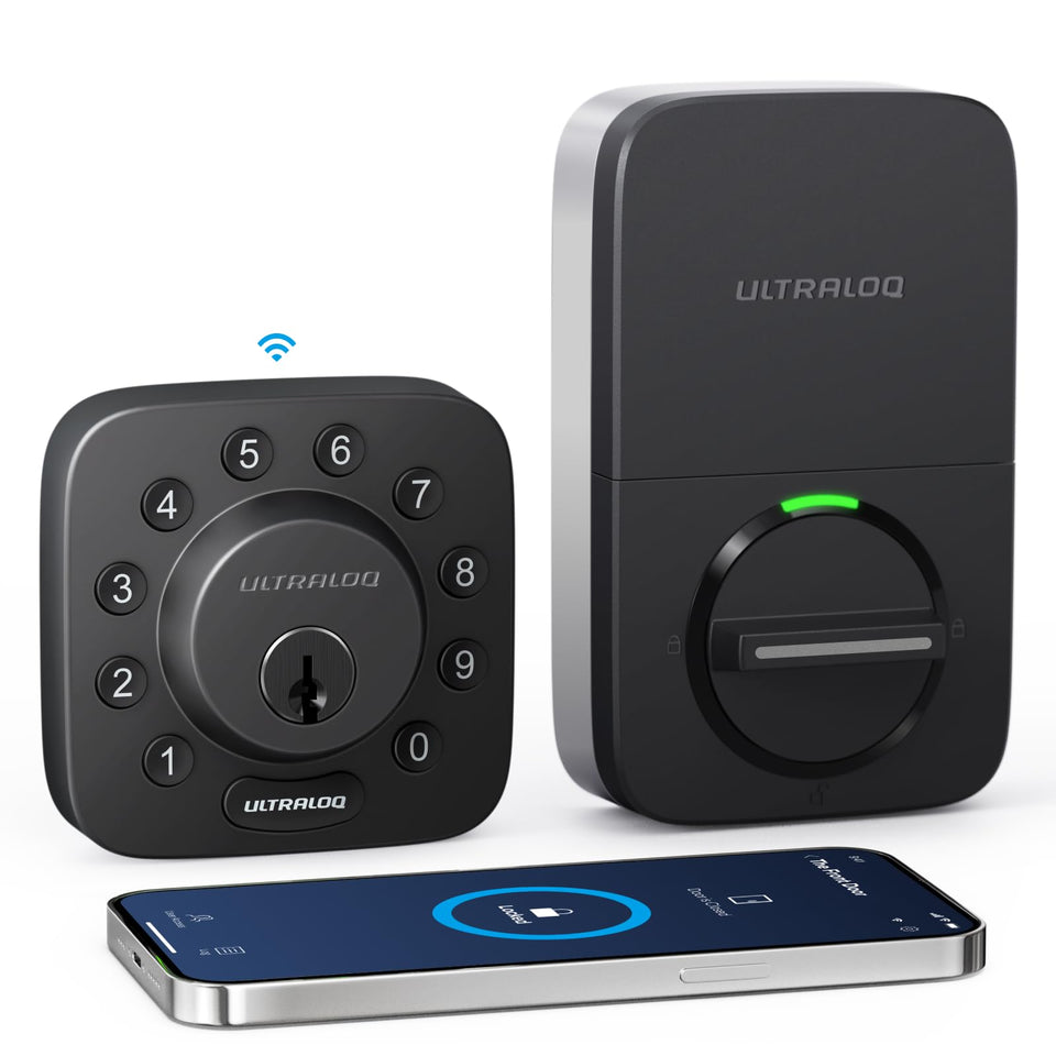 ULTRALOQ U-Bolt wifi lock on the front door offers keyless entry and convenience.