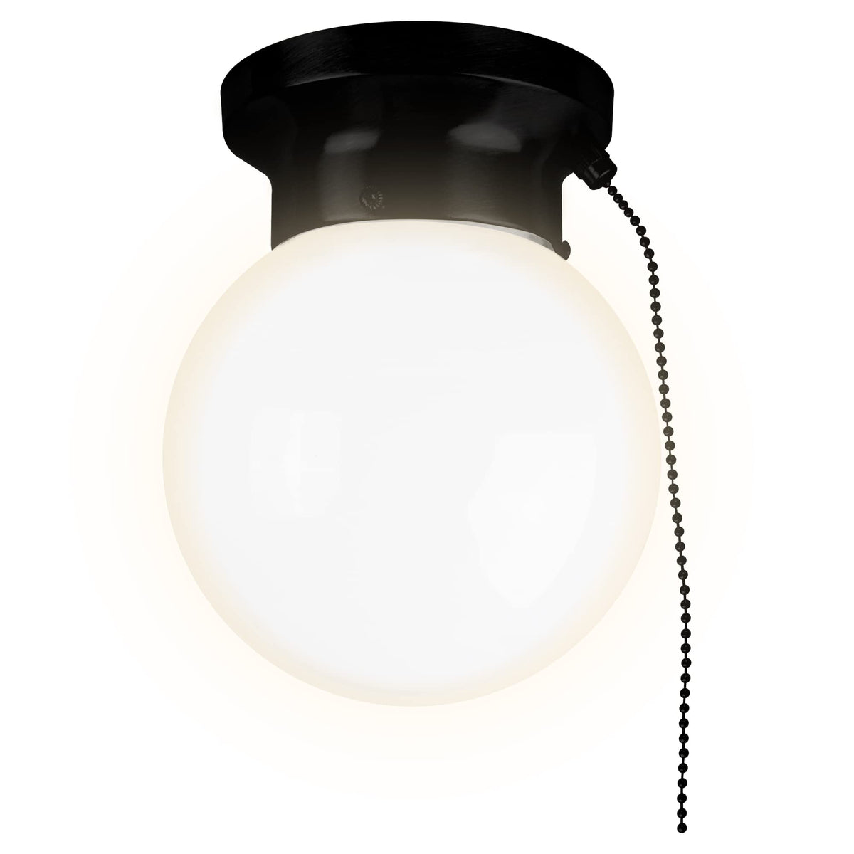 Ultralux 6-inch glass flush mount with pull chain for bright closet lighting.