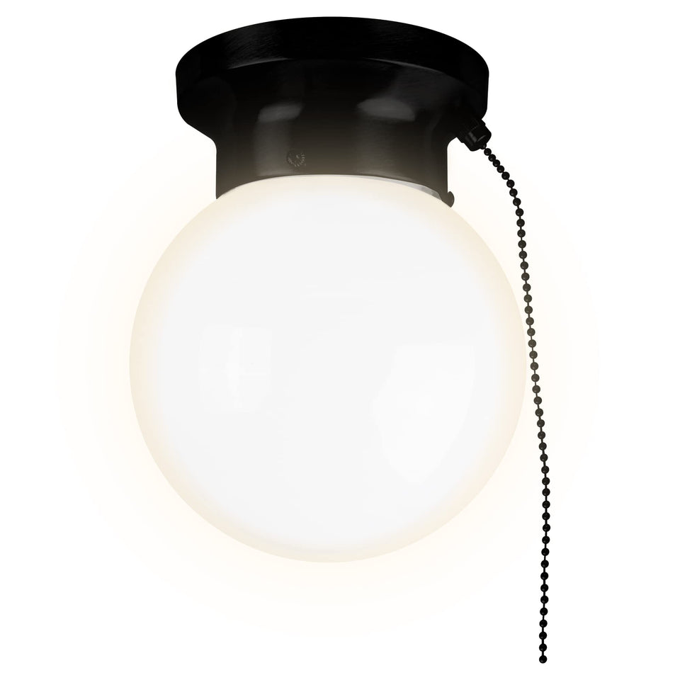 Ultralux 6-inch glass flush mount with pull chain for bright closet lighting.