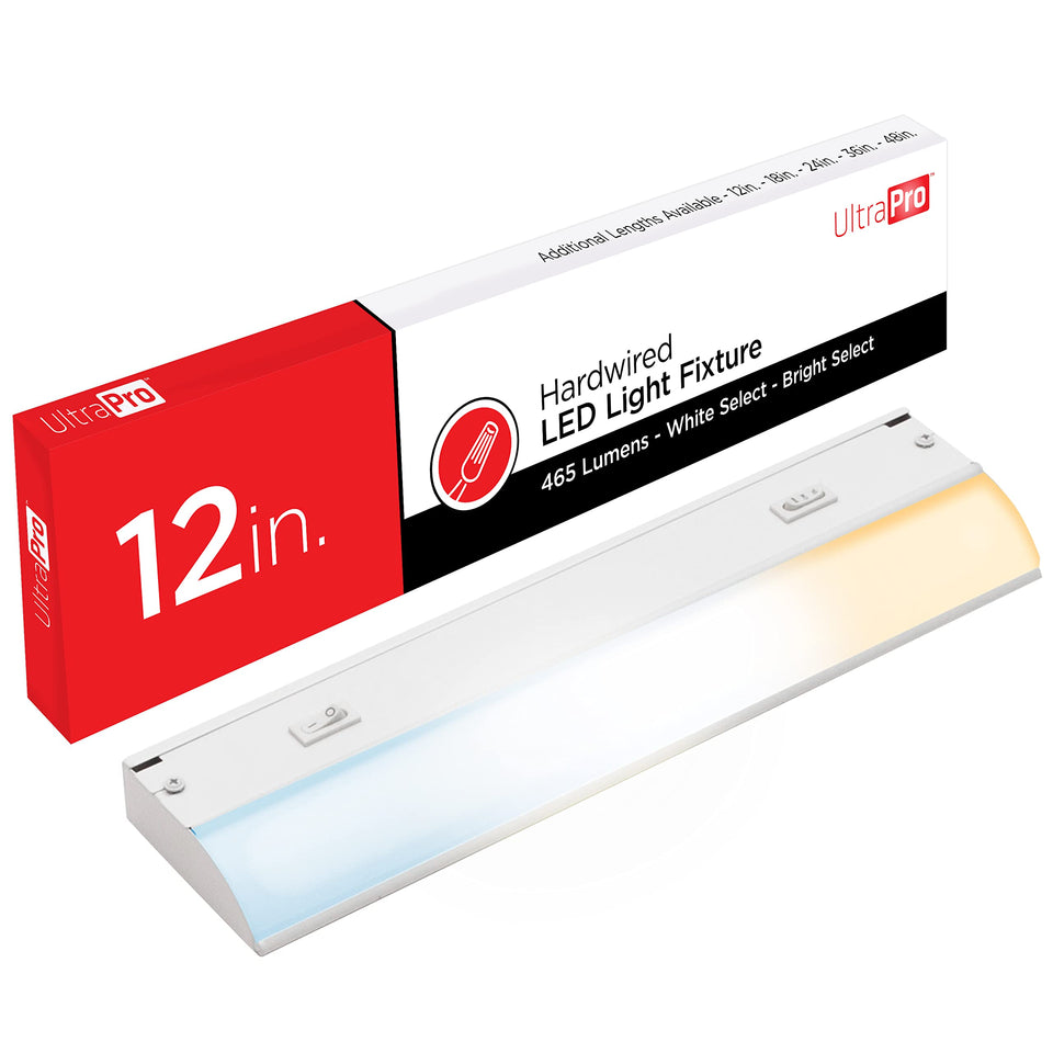UltraPro 12in under-cabinet light mounted under cabinet for bright task illumination.