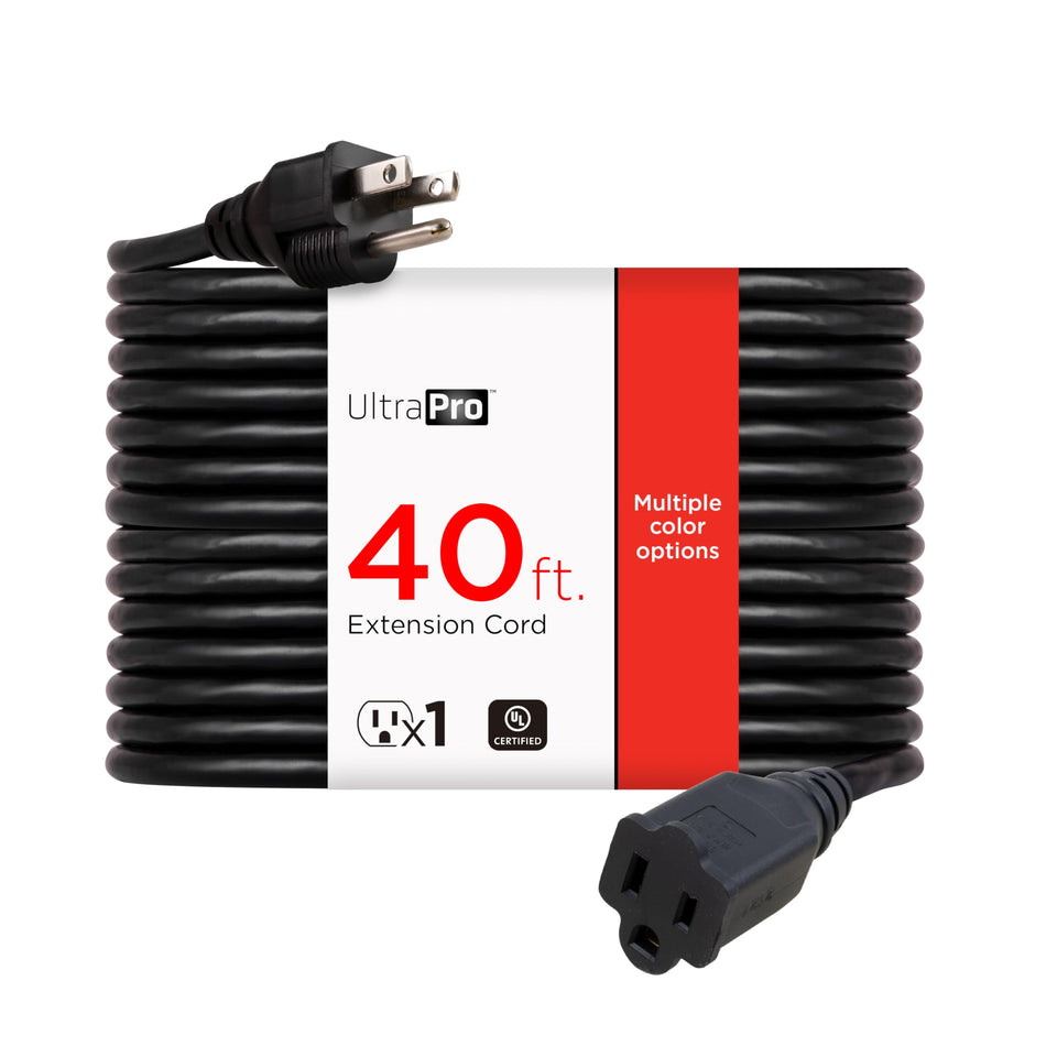 UltraPro outdoor extension cord 40 ft powers holiday lights with a reliable three-prong plug