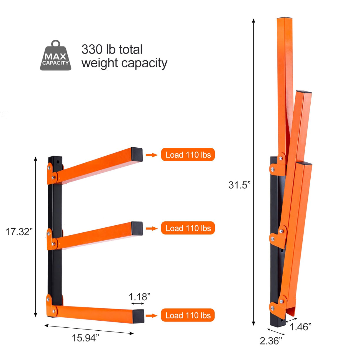 Ultrawall heavy-duty lumber rack shelves supporting heavy items in a workshop.