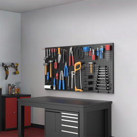 Ultrawall pegboard panel enables easy DIY storage.