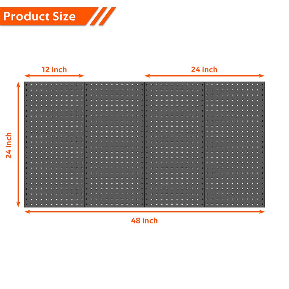 Ultrawall pegboard panel with hooks keeps garden tools tidy.