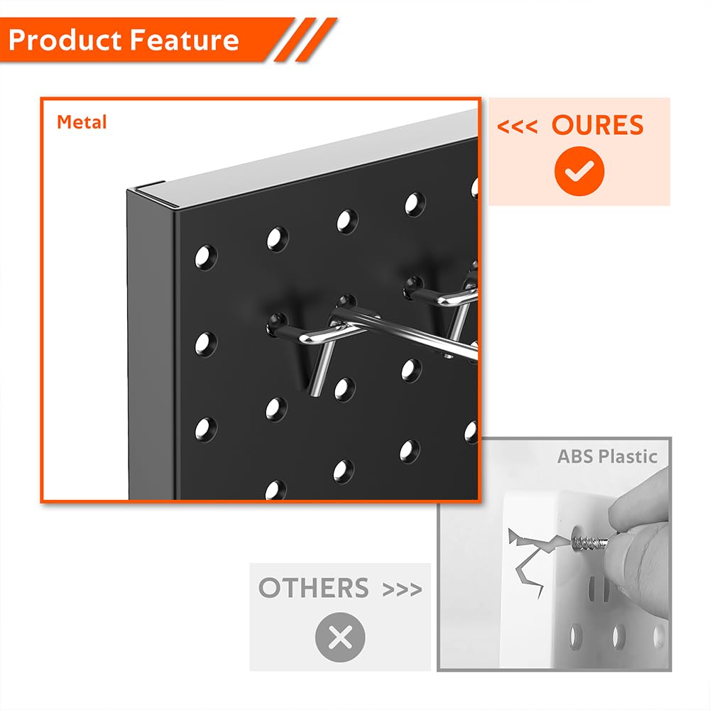 Ultrawall pegboard panel mounted on wall with hardware.