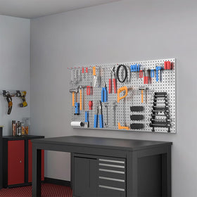 Ultrawall pegboard powder-coated finish resists rust and wear in busy spaces
