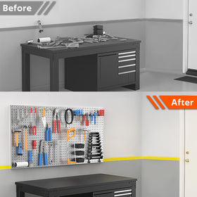Ultrawall pegboard workspace shot shows easy reach to tools