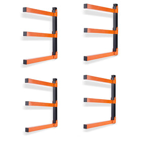 Ultrawall wall-mount wood rack with three levels for organized lumber storage.