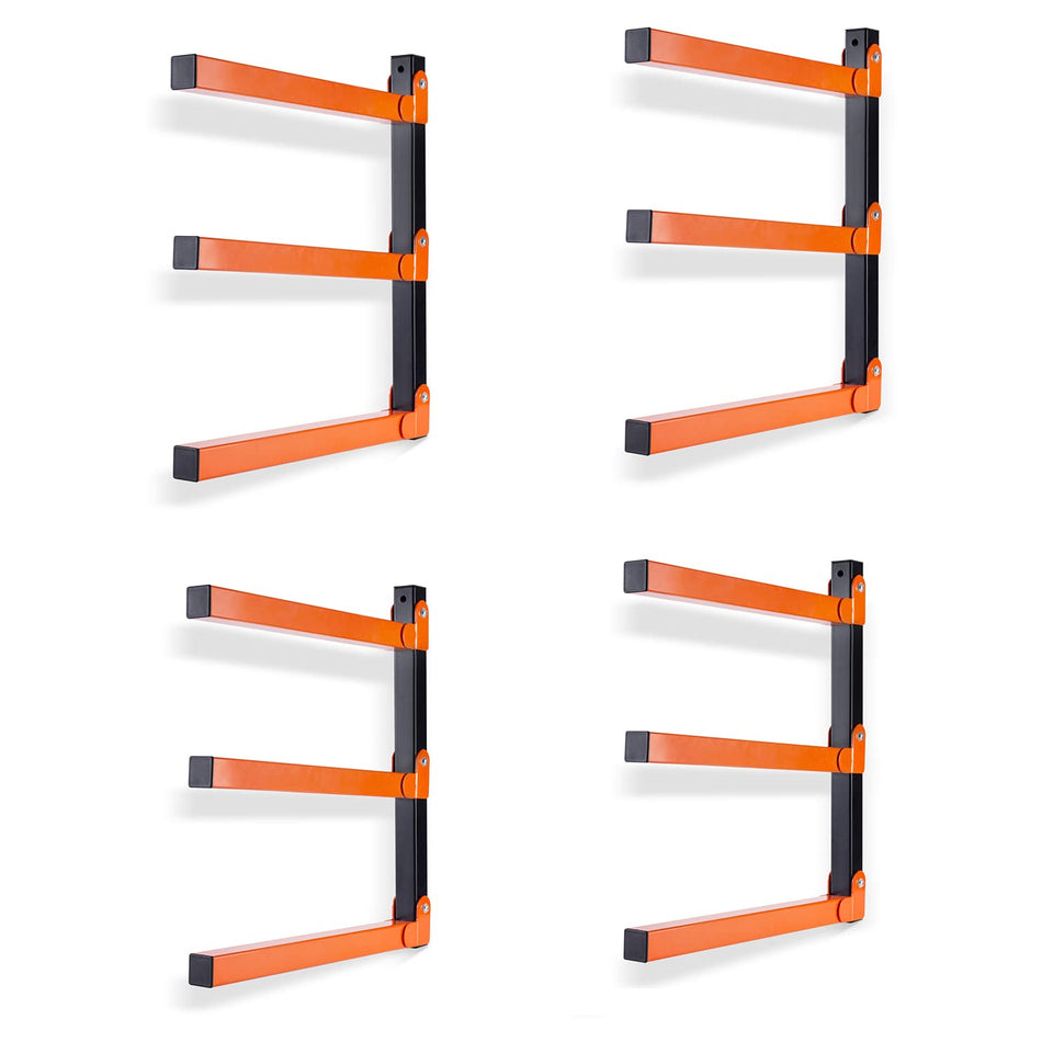 Ultrawall wall-mount wood rack with three levels for organized lumber storage.