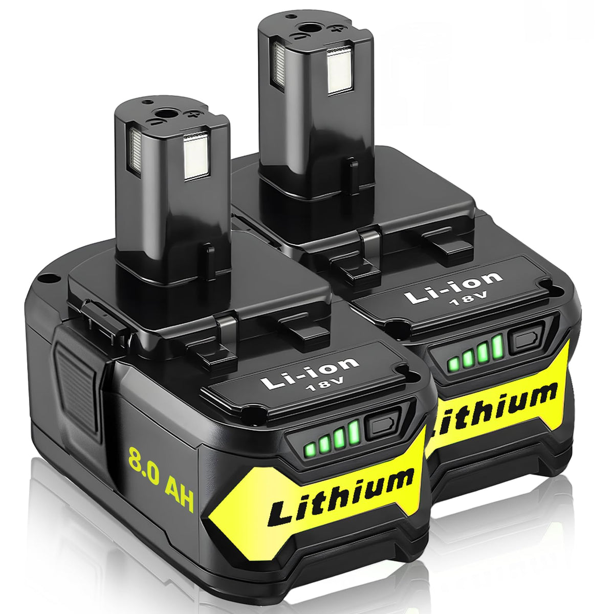 Ultraxxis 2-pack 8.0Ah front view showing extended power for Ryobi tools.