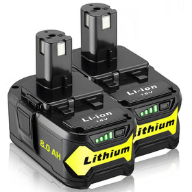 Ultraxxis 2-pack 8.0Ah front view showing extended power for Ryobi tools.