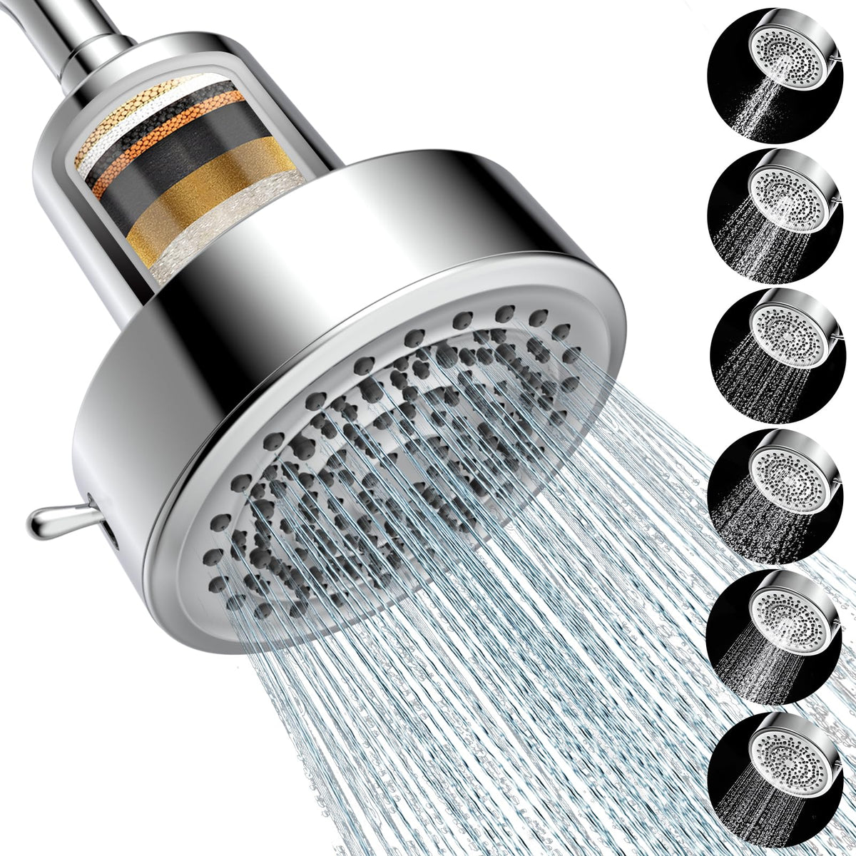 UltrTxenova filtered shower head chrome front view showing chlorine removal for healthier skin