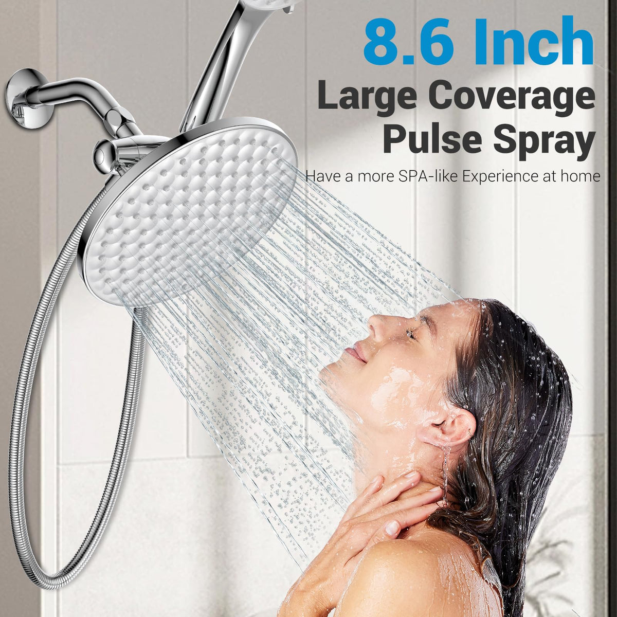 UltrTxenova handheld shower with 6 settings uses thumb-switch for easy mode changes.