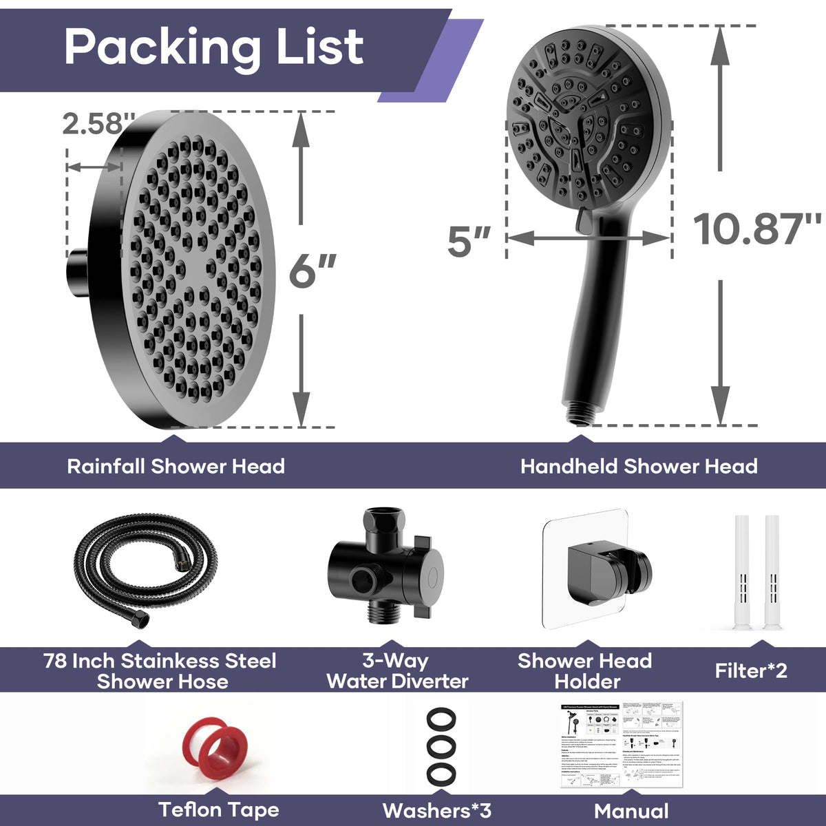 UltrTxenova wall mount holder secures the handheld shower in place.