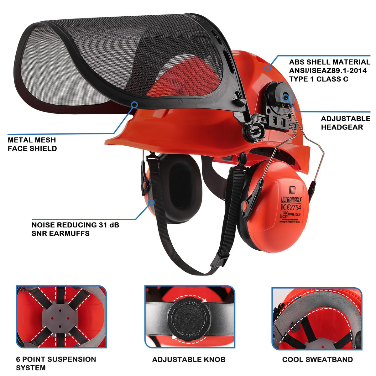 UM ULTRAMAXX 6-in-1 helmet face shield guards eyes during woodwork.