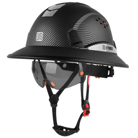 UM Ultramaxx full brim hard hat with built-in visor protects eyes and face on bright, dusty job sites.