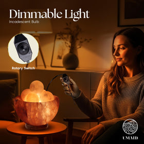 Dimmable light lets you set mood from night light to warm glow.