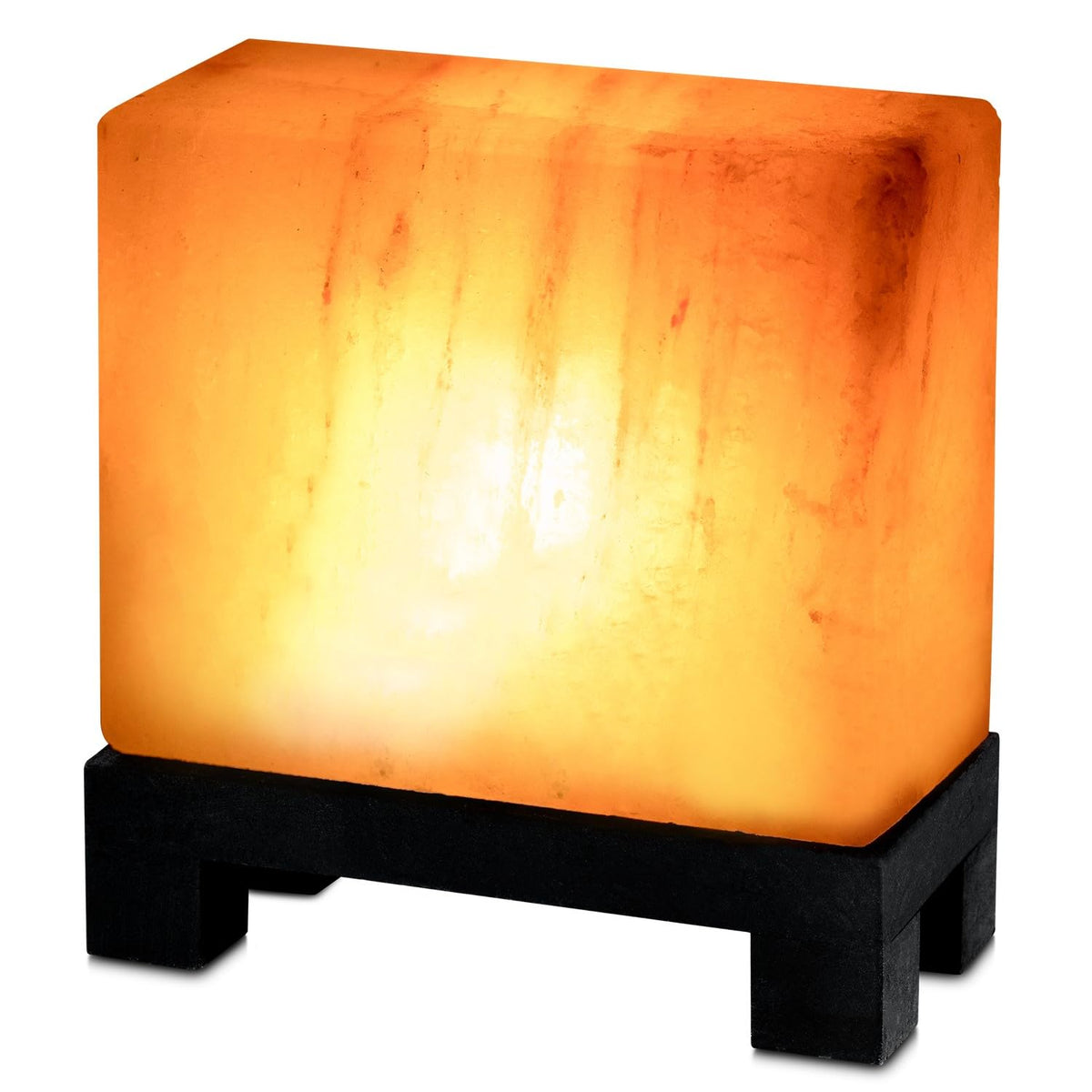 UMAID Himalayan Salt Lamp Rectangle on wood base glows with calming ambiance.