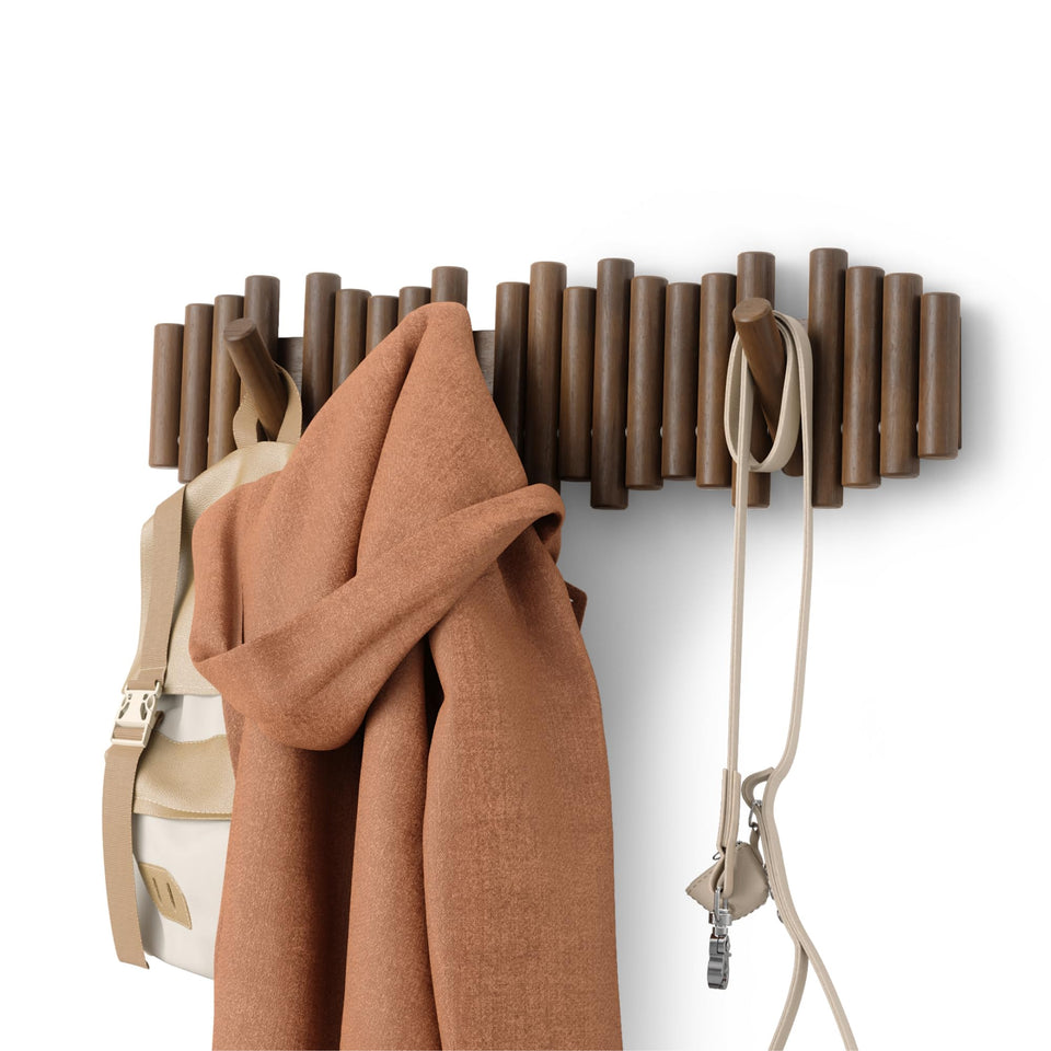 Umbra Picket Coat Rack eight hooks front view for organized entryways and stylish storage.