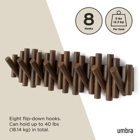 Umbra Picket heavy-duty capacity holds coats and backpacks with reliable support.