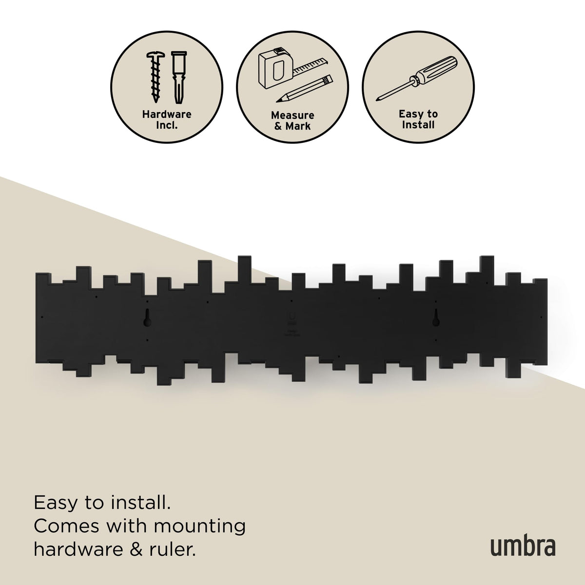 Umbra Sticks easy installation with included hardware and step-by-step guide