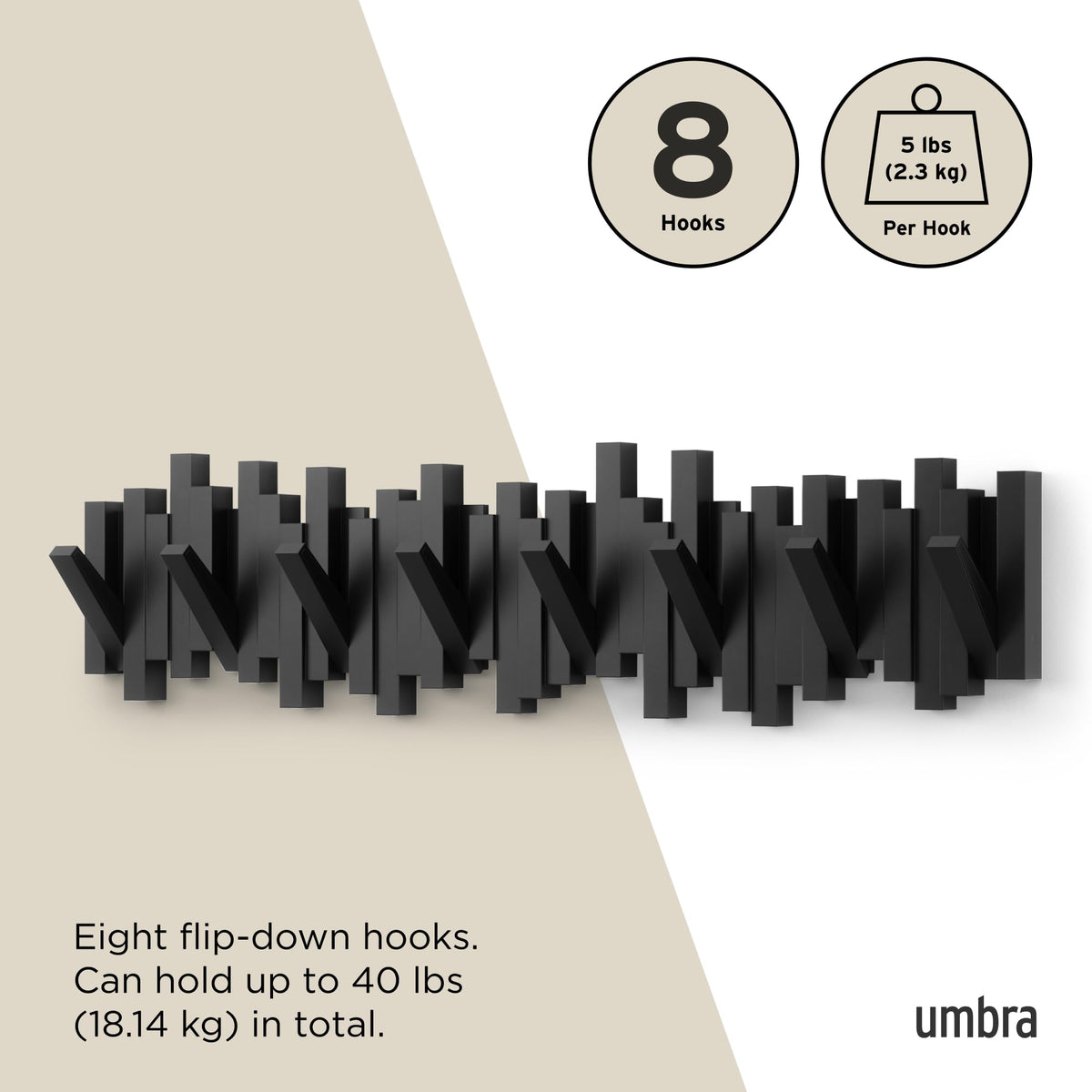 Umbra Sticks entryway storage keeps coats, bags, and scarves organized
