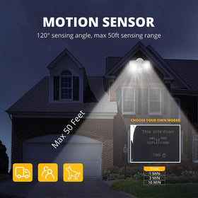UME motion sensor flood light activates on movement up to 50 feet.