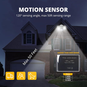 UME 19W LED security light, motion detection active, PIR sensor detects movement up to 50 feet.