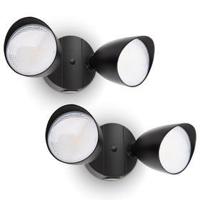 UME 2-pack dual-head floodlight illuminating outdoor entryways and walkways.