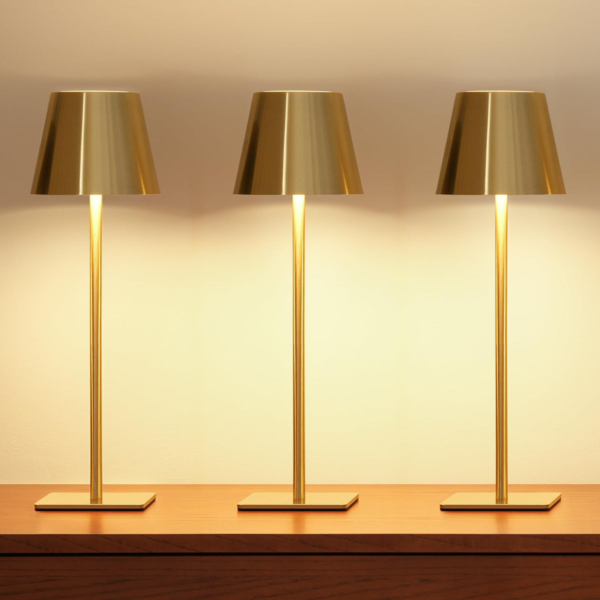 UME 3-pack cordless lamp in brushed gold for ambient warmth in any room