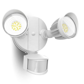 UME LED security light with front view showcases two adjustable heads for broad porch illumination.